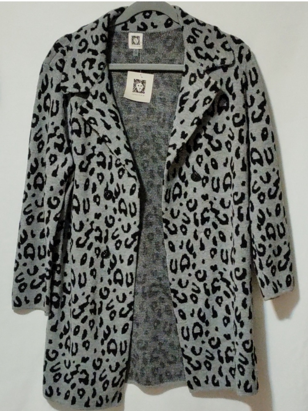 Anne Klein Leopard Animal Print Duster Cardigan Sz Small NWT Black Grey